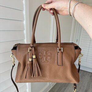 Tory Burch Thea Leather Satchel Top Handle Tan/Brown Gold Hardware